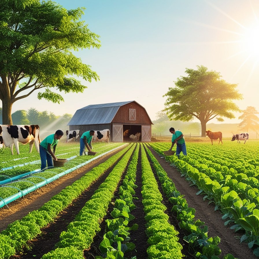 Leonardo_Phoenix_09_A_vibrant_organic_farm_at_sunrise_with_row_2